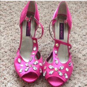 Barbie Satin Pink rhinestone rockstud platform high heels shoes bling blogger